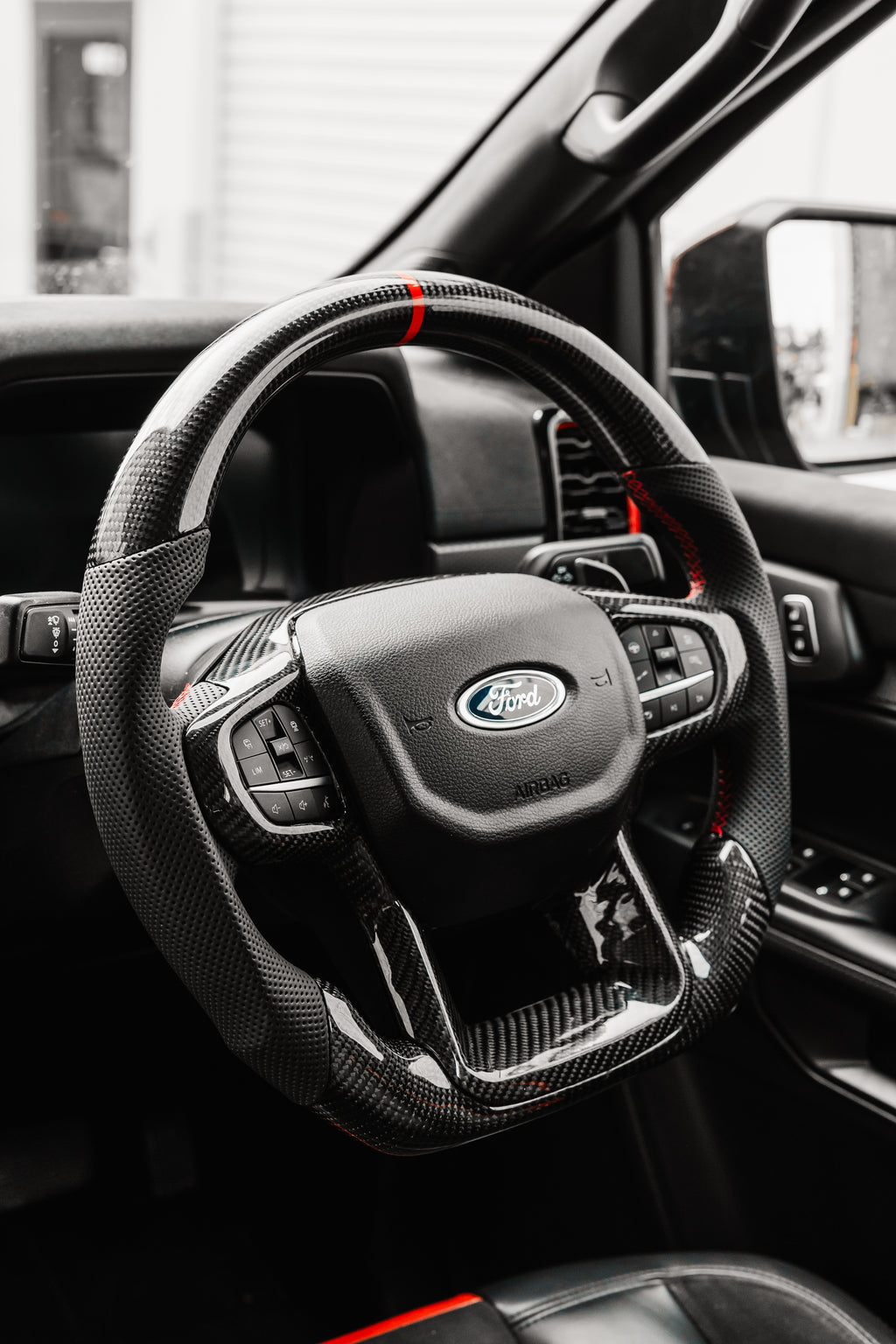 Ford Ranger & Raptor Carbon Fibre & Black Leather Steering Wheel Upgrade
