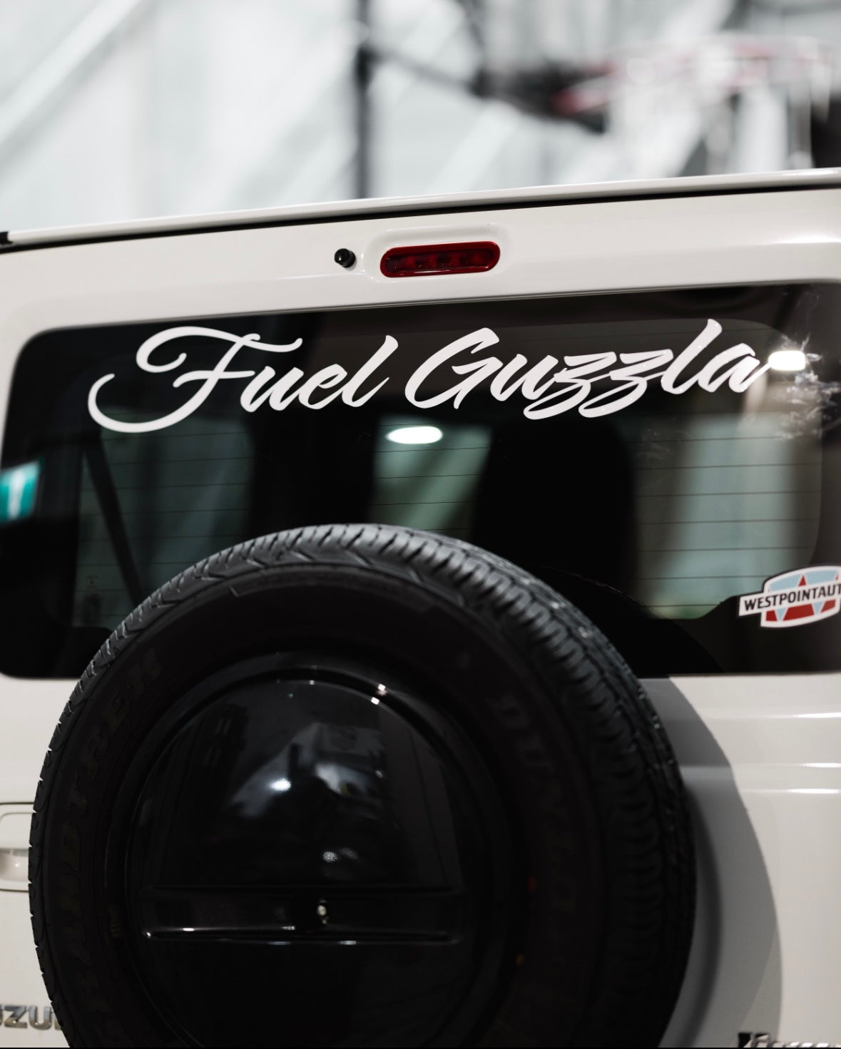 Cursive Fuel Guzzla Window Banner
