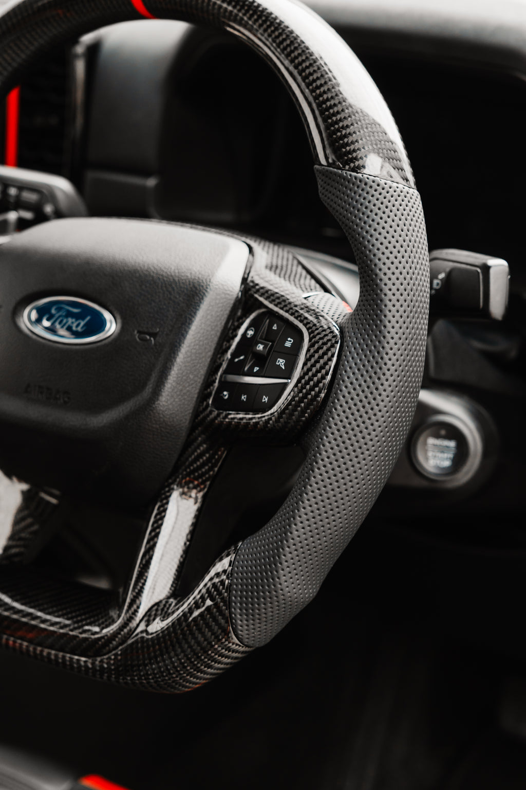 Ford Ranger & Raptor Carbon Fibre & Black Leather Steering Wheel Upgrade