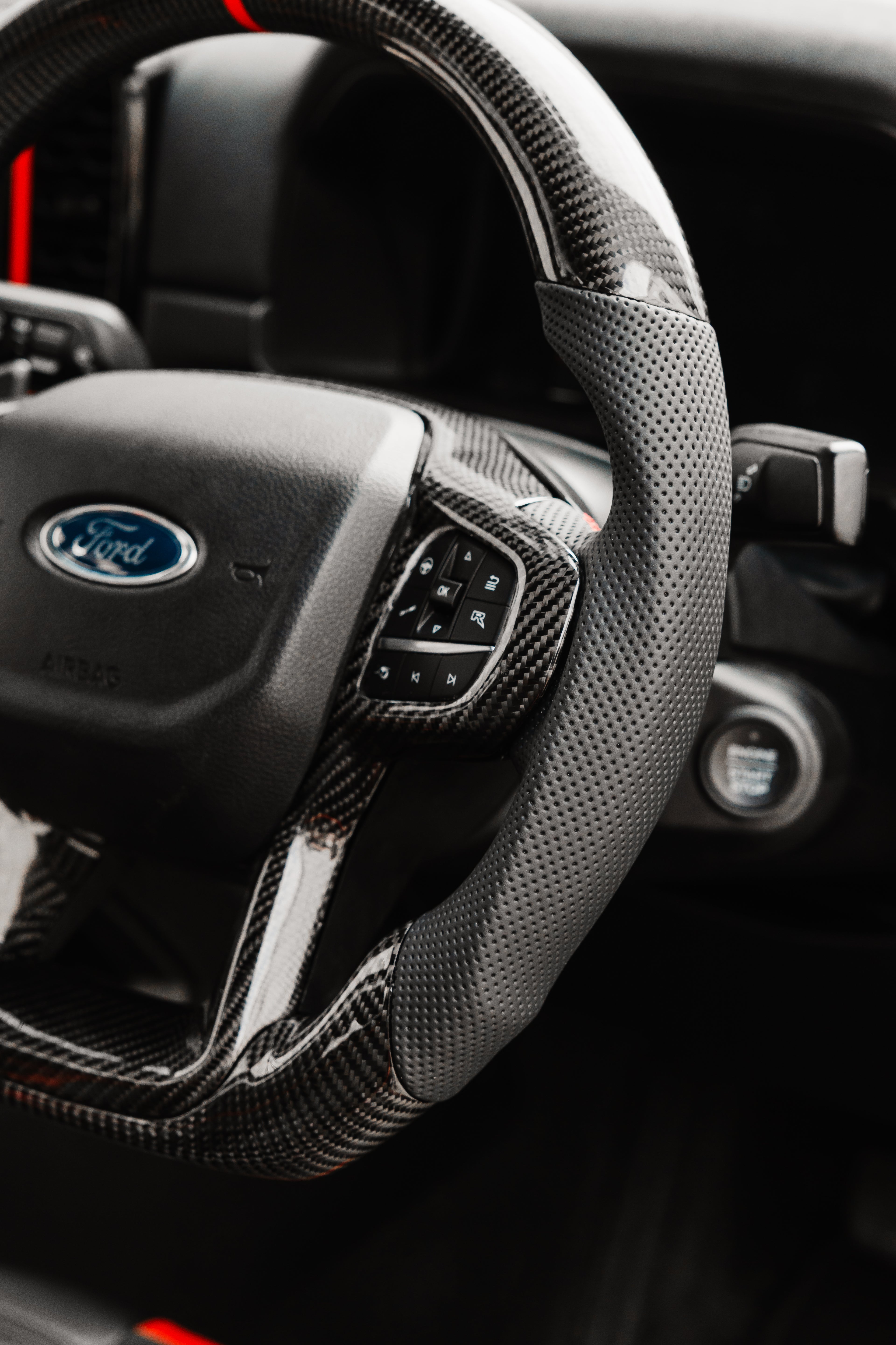 Ford Ranger & Raptor Carbon Fibre & Black Leather Steering Wheel Upgrade