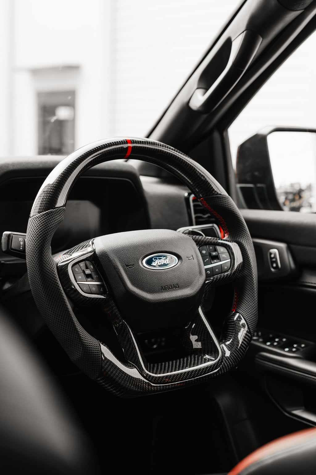Ford Ranger & Raptor Carbon Fibre & Black Leather Steering Wheel Upgrade
