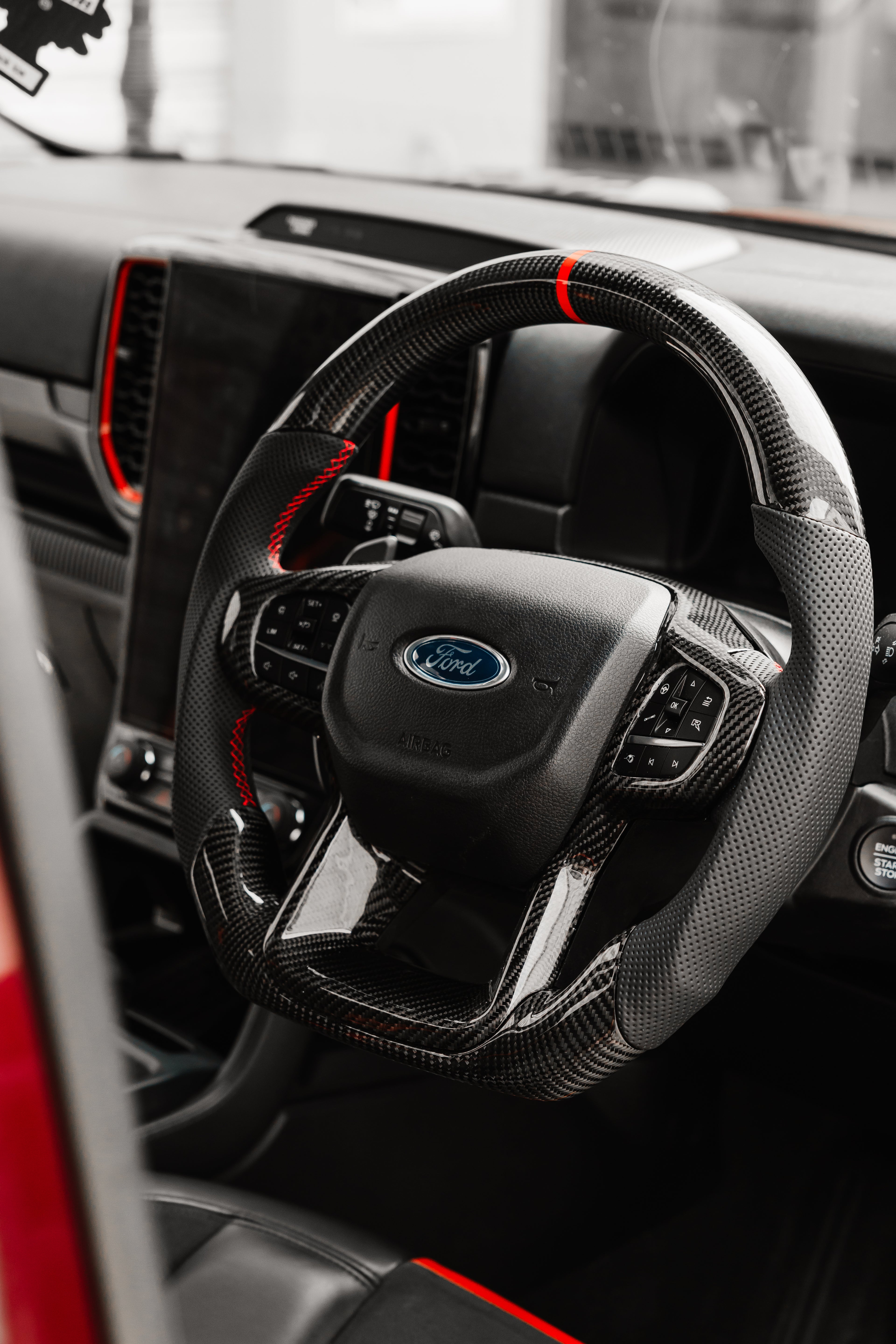 Ford Ranger & Raptor Carbon Fibre & Black Leather Steering Wheel Upgrade