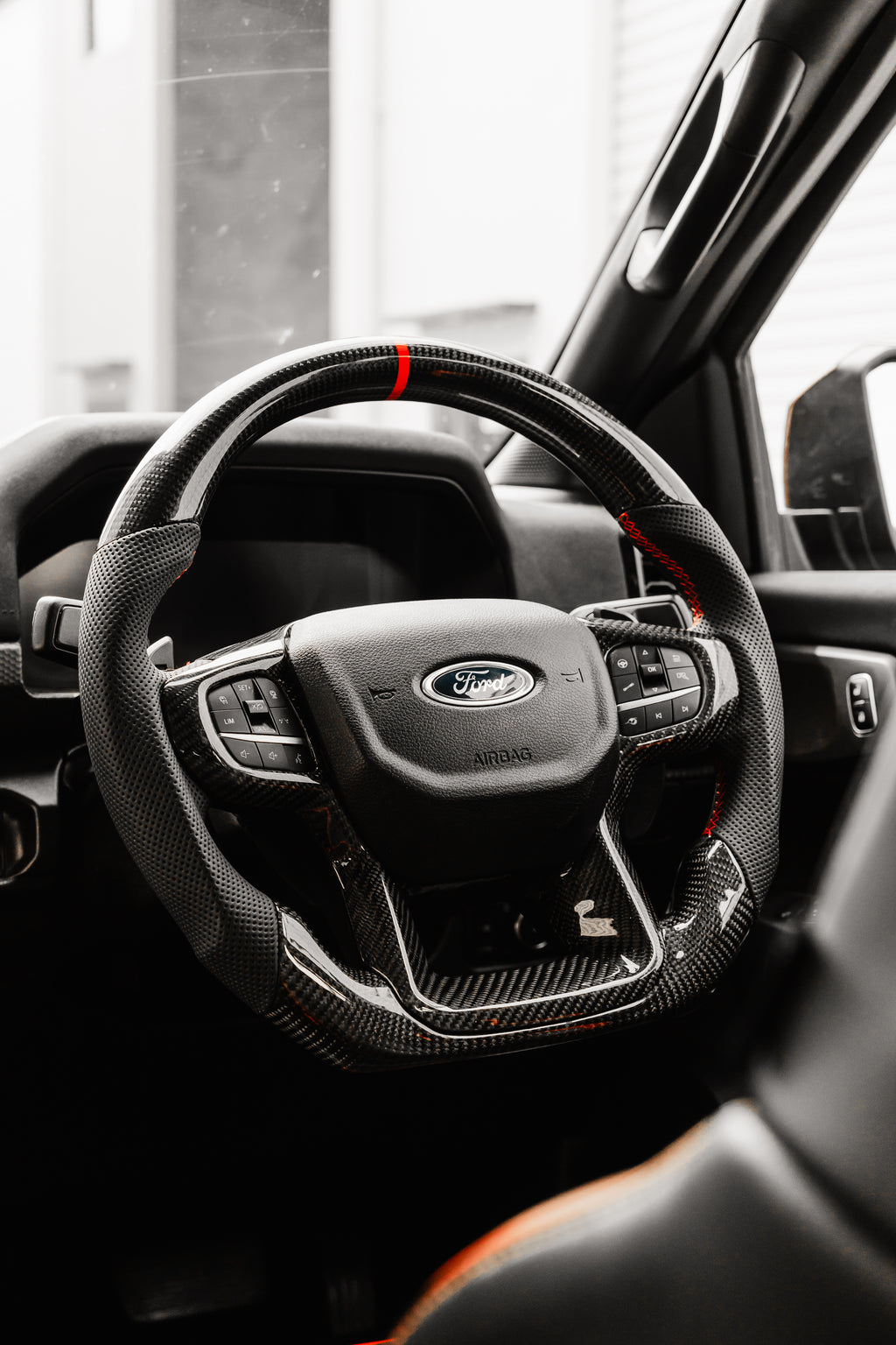 Ford Ranger & Raptor Carbon Fibre & Black Leather Steering Wheel Upgrade