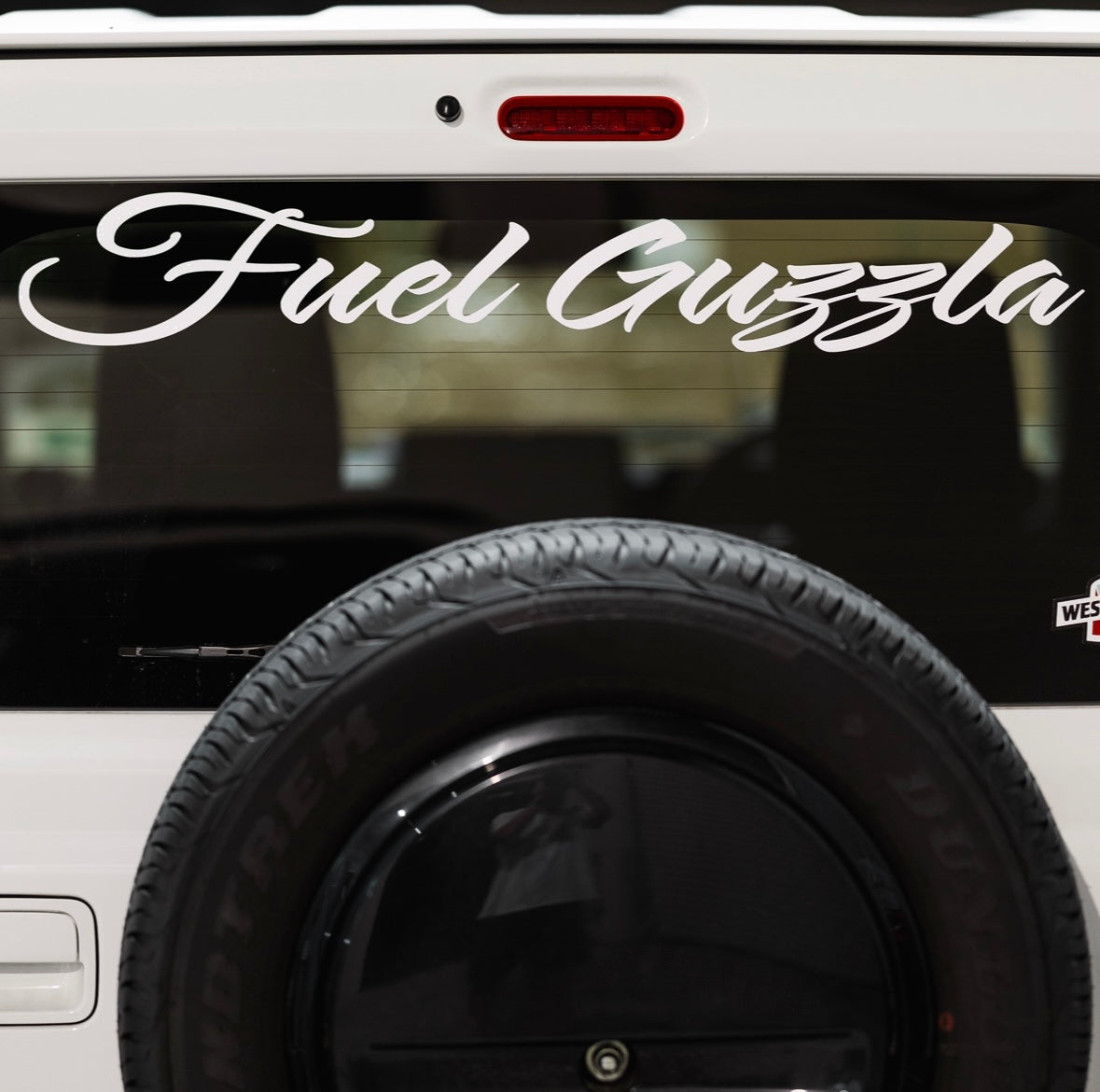 Cursive Fuel Guzzla Window Banner