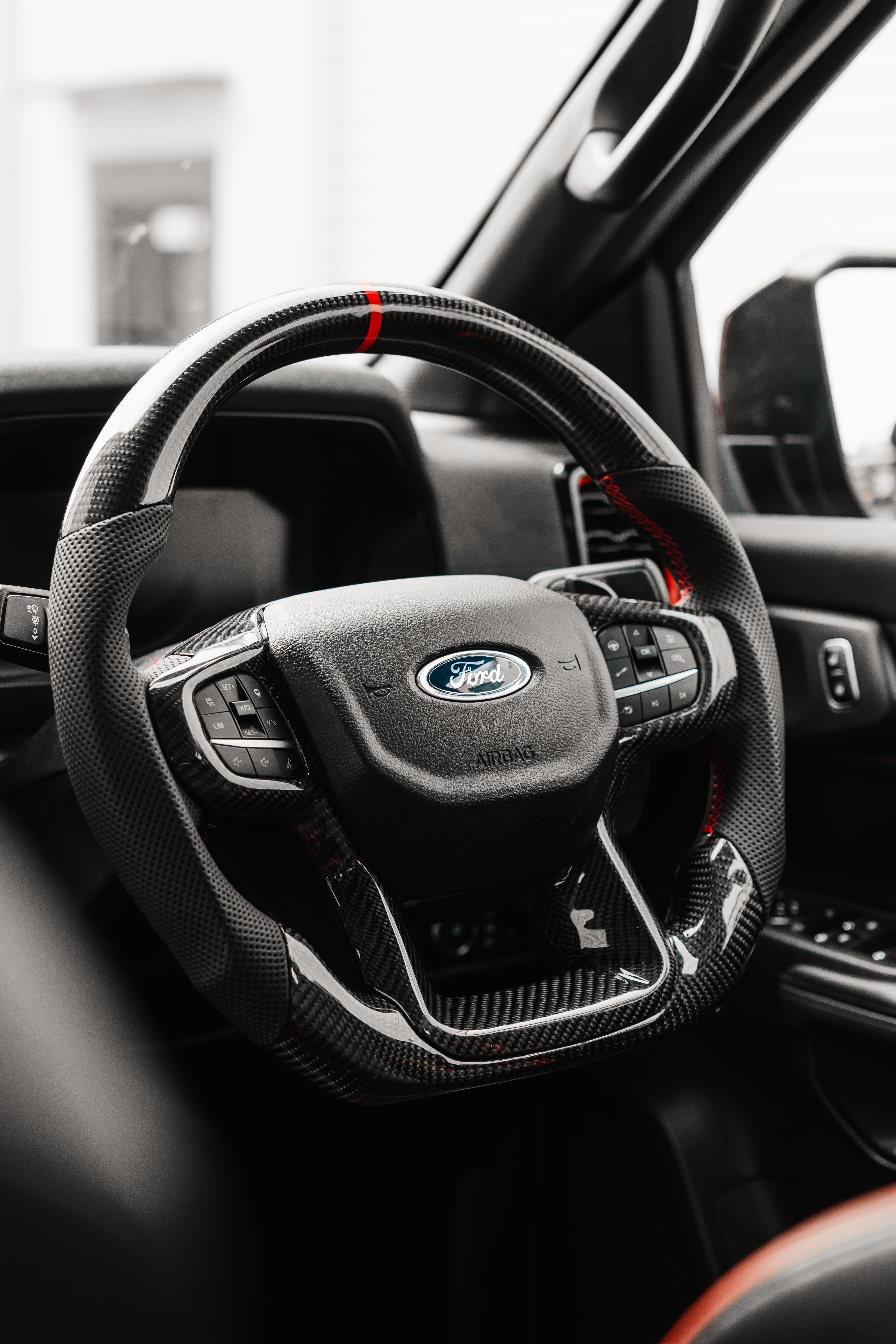 Ford Ranger & Raptor Carbon Fibre & Black Leather Steering Wheel Upgrade